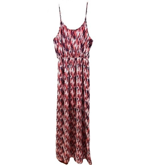 Pink and blue abstract print chiffon maxi dress size small - Picture 4 of 6